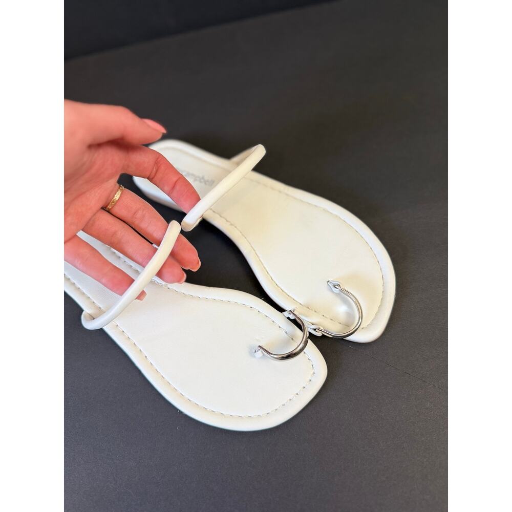 Jeffrey Campbell NWOT Flat Minimal White Leather Sandal Silver Toe Ring Binny 6 - Picture 3 of 5